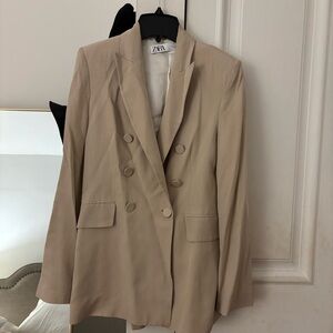 Zara Double-Breasted Taupe Blazer